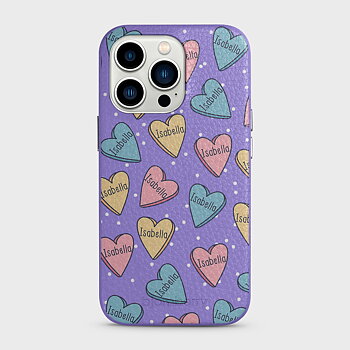 iPhone 13 Pro Personalised Leather Case - Candy Hearts