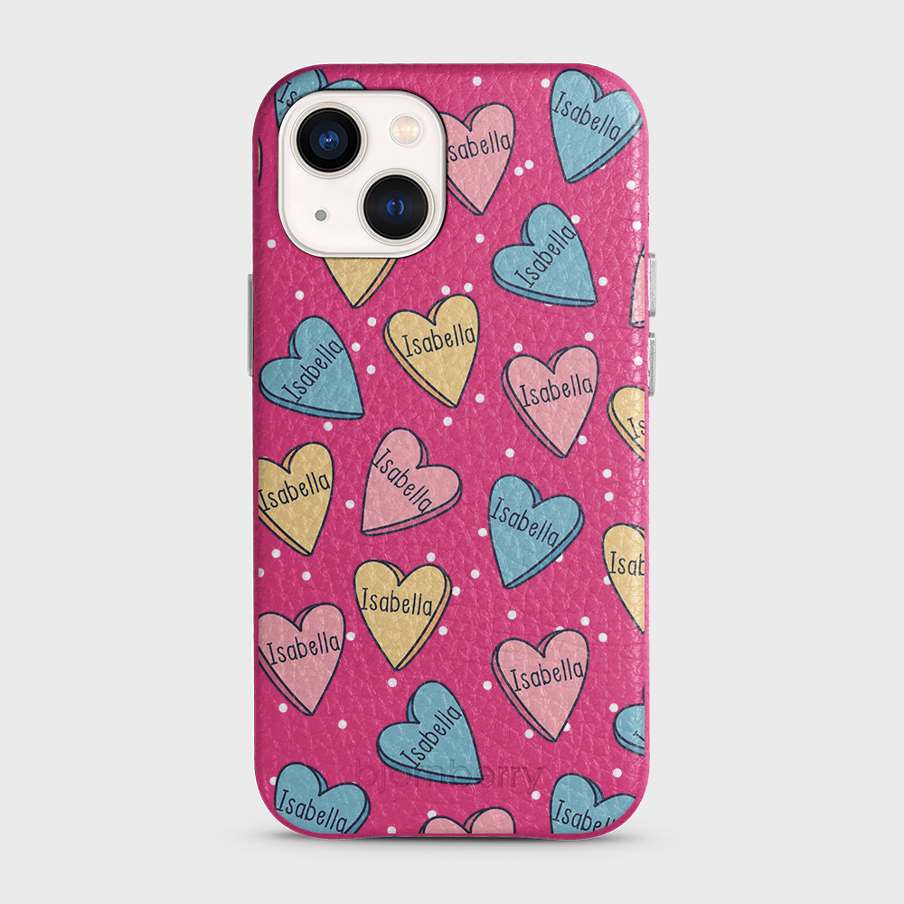 iPhone 13 Mini Personalised Leather Case - Candy Hearts - 7