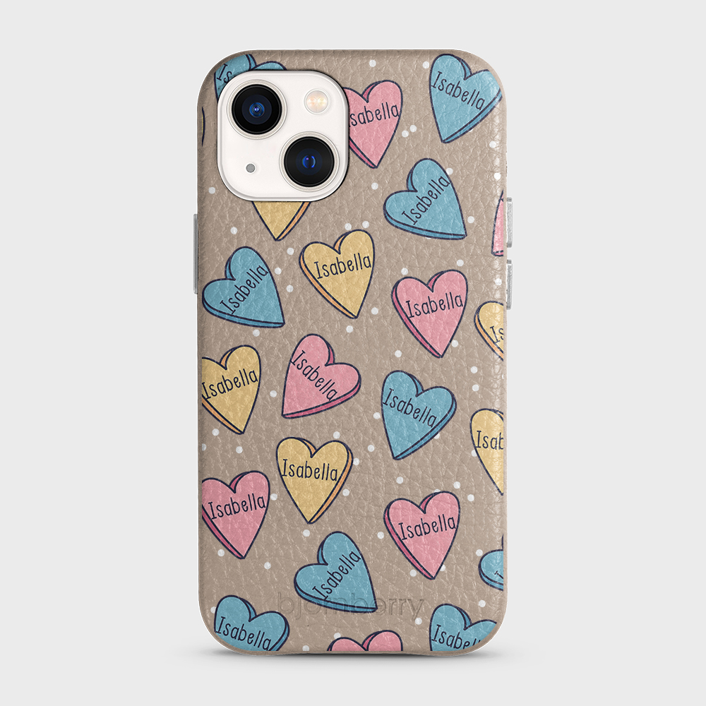 iPhone 13 Mini Personalised Leather Case - Candy Hearts - 5