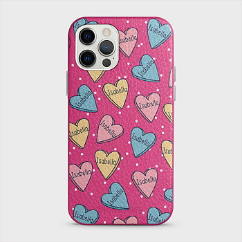 iPhone 12/12 Pro Personalised Leather Case - Candy Hearts