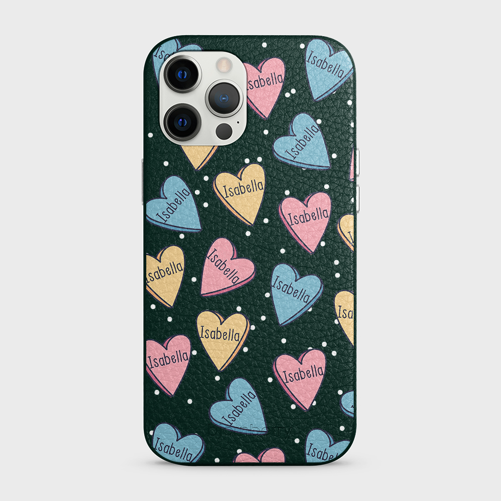 iPhone 12 Pro Max Personalized Leather Case - Candy Hearts - 7