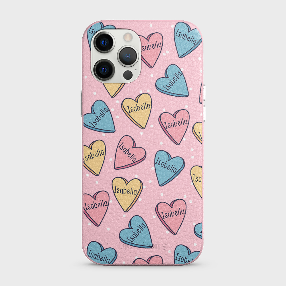 iPhone 12 Pro Max Personalized Leather Case - Candy Hearts - 9