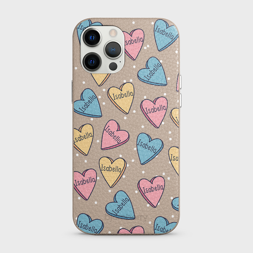 iPhone 12 Pro Max Personalized Leather Case - Candy Hearts - 3