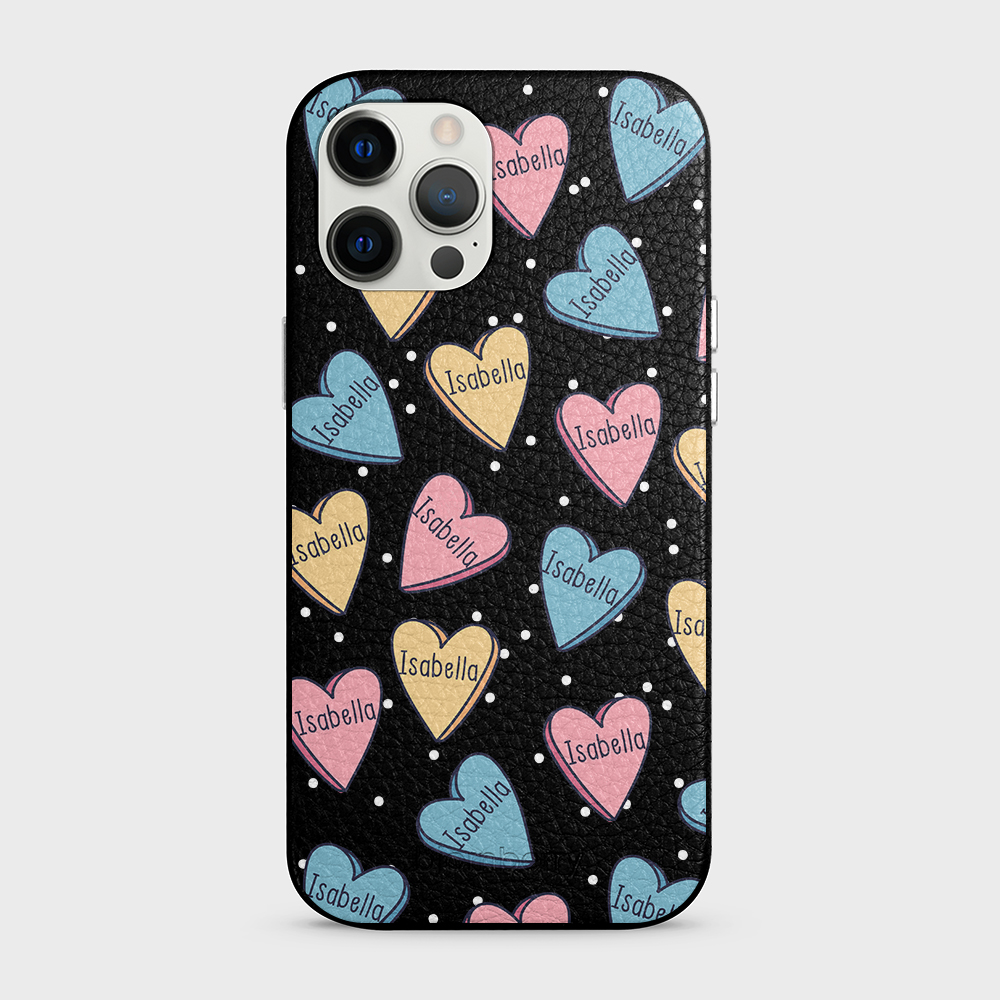 iPhone 12 Pro Max Personalized Leather Case - Candy Hearts - 11