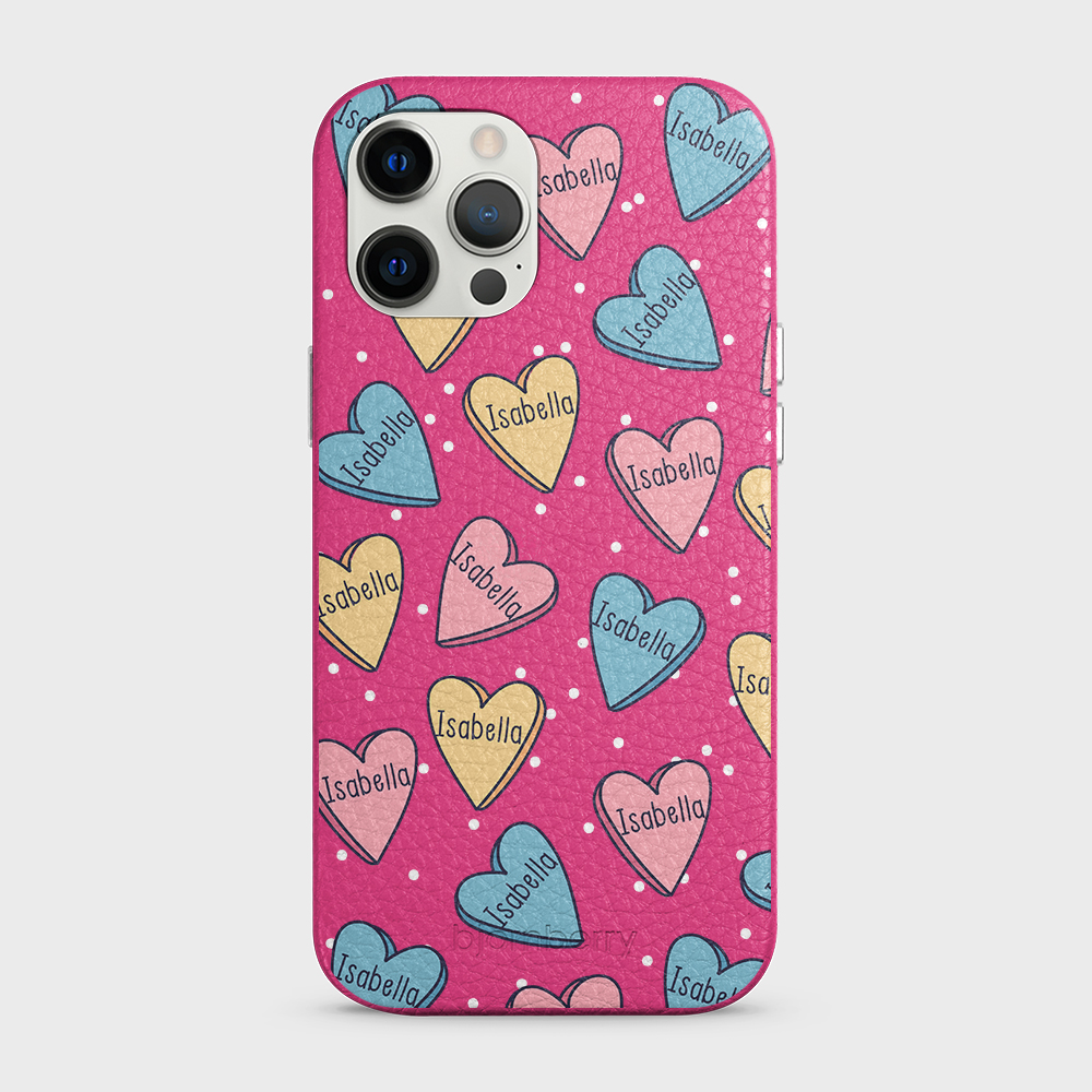 iPhone 12 Pro Max Personalized Leather Case - Candy Hearts - 5