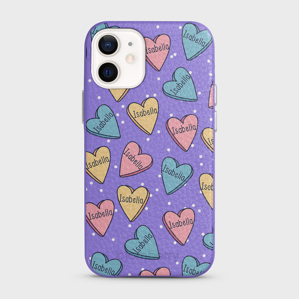 iPhone 12 Mini  Personalized Leather Case - Candy Hearts - 3