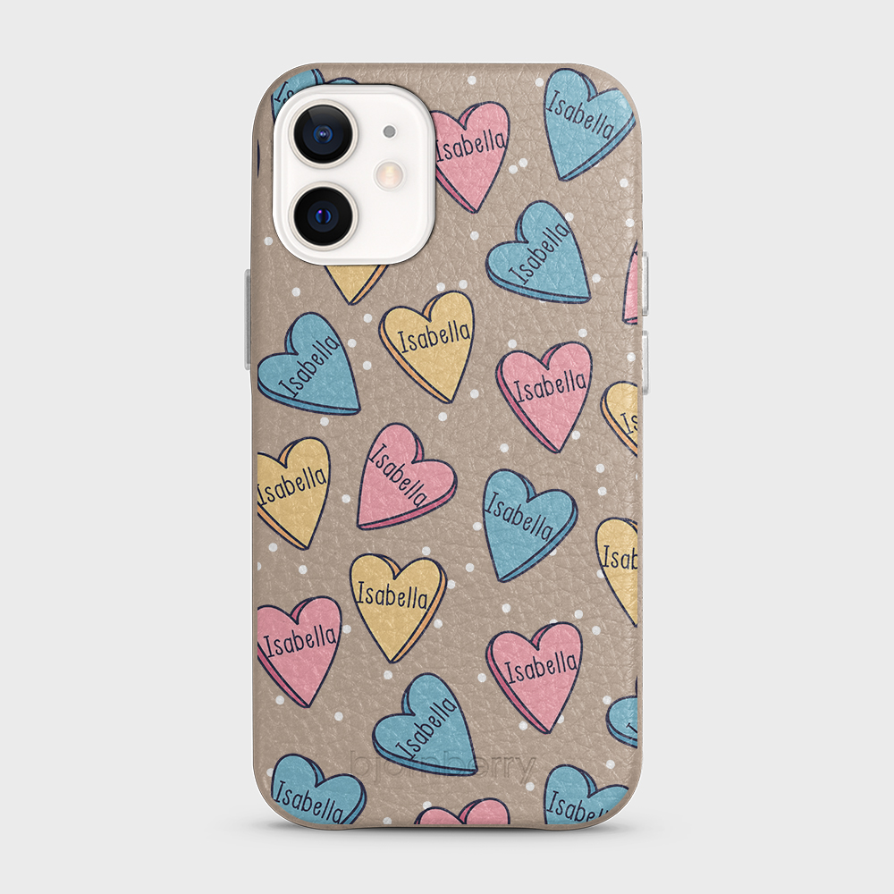 iPhone 12 Mini  Personalized Leather Case - Candy Hearts - 7