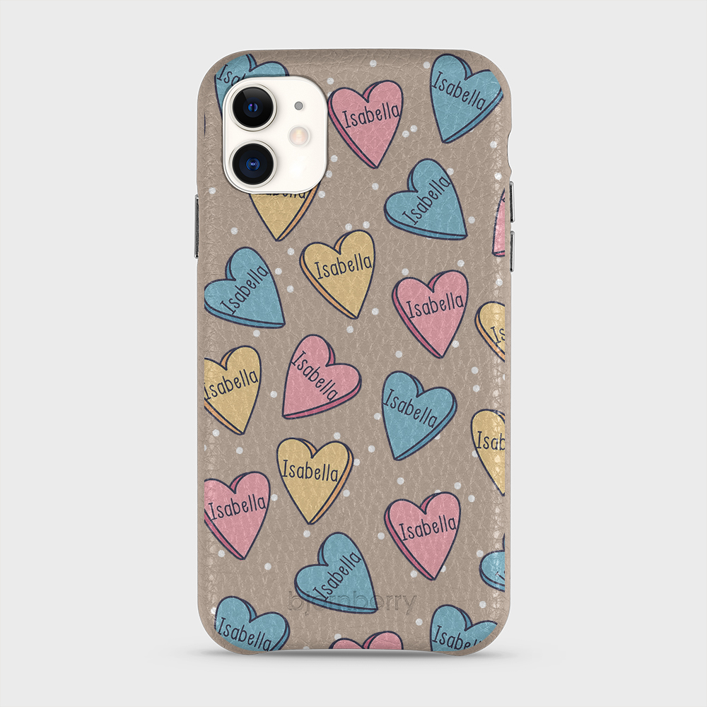 iPhone 11  Personalized Leather Case - Candy Hearts - 9