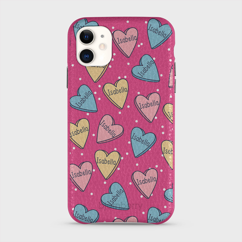 iPhone 11  Personalized Leather Case - Candy Hearts - 3