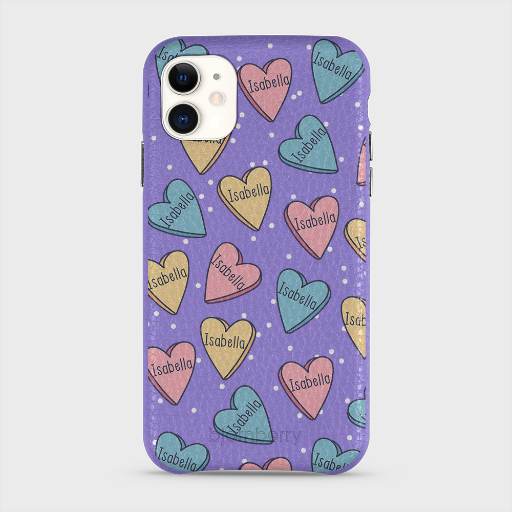iPhone 11  Personalized Leather Case - Candy Hearts