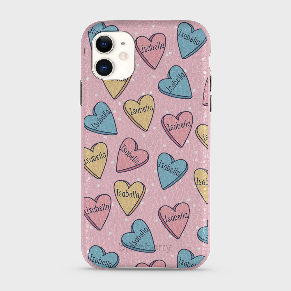 iPhone 11  Personalized Leather Case - Candy Hearts - 5