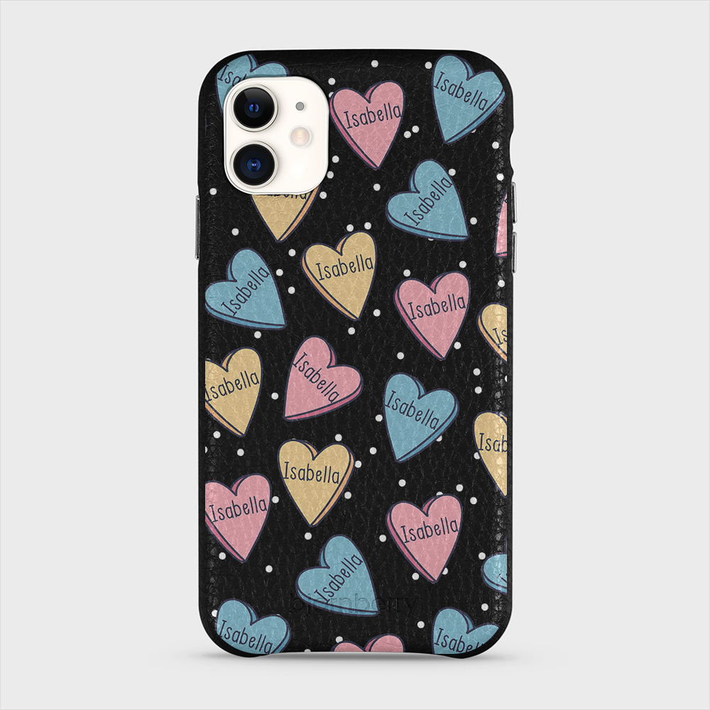iPhone 11  Personalized Leather Case - Candy Hearts - 7