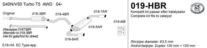 2,5" sportavgassystem S40N/V50 04- T5 AWD, halvsats - 2