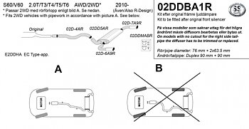 2,5" sportavgassystem S/V60 2,0T, T3, T4, T5, T6. Efter främre dämpare