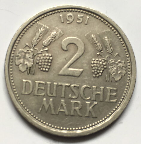 Tyskland 2 mark 1951 J 1+