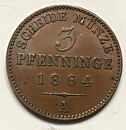 Tyskland Preussen 3 pfennig 1864 1+/01