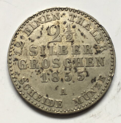 Tyskland Preussen 2 1/2 silbergroschen 1855 A 1+/01