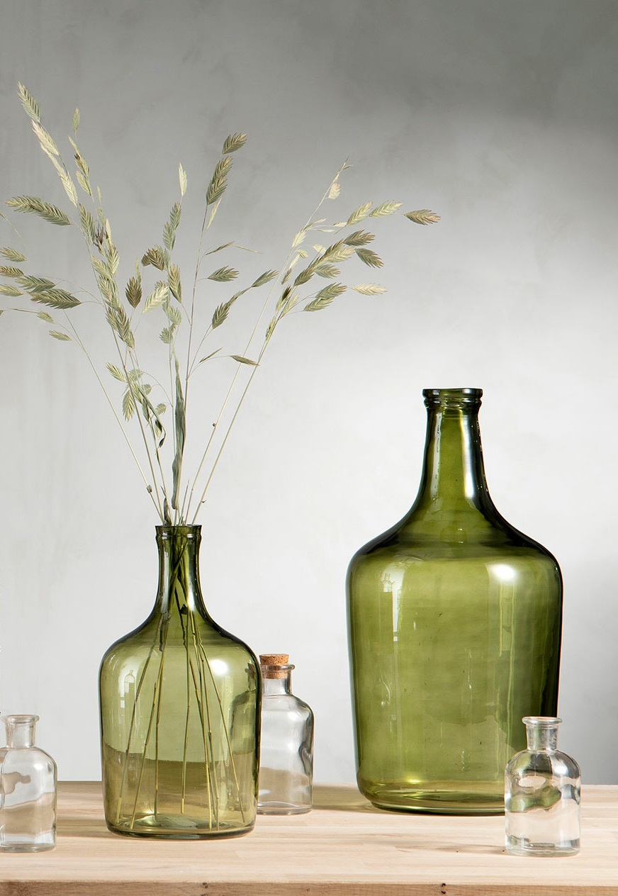 Flaska - Glasflaska - Damejeanne Grön - 19x37 cm