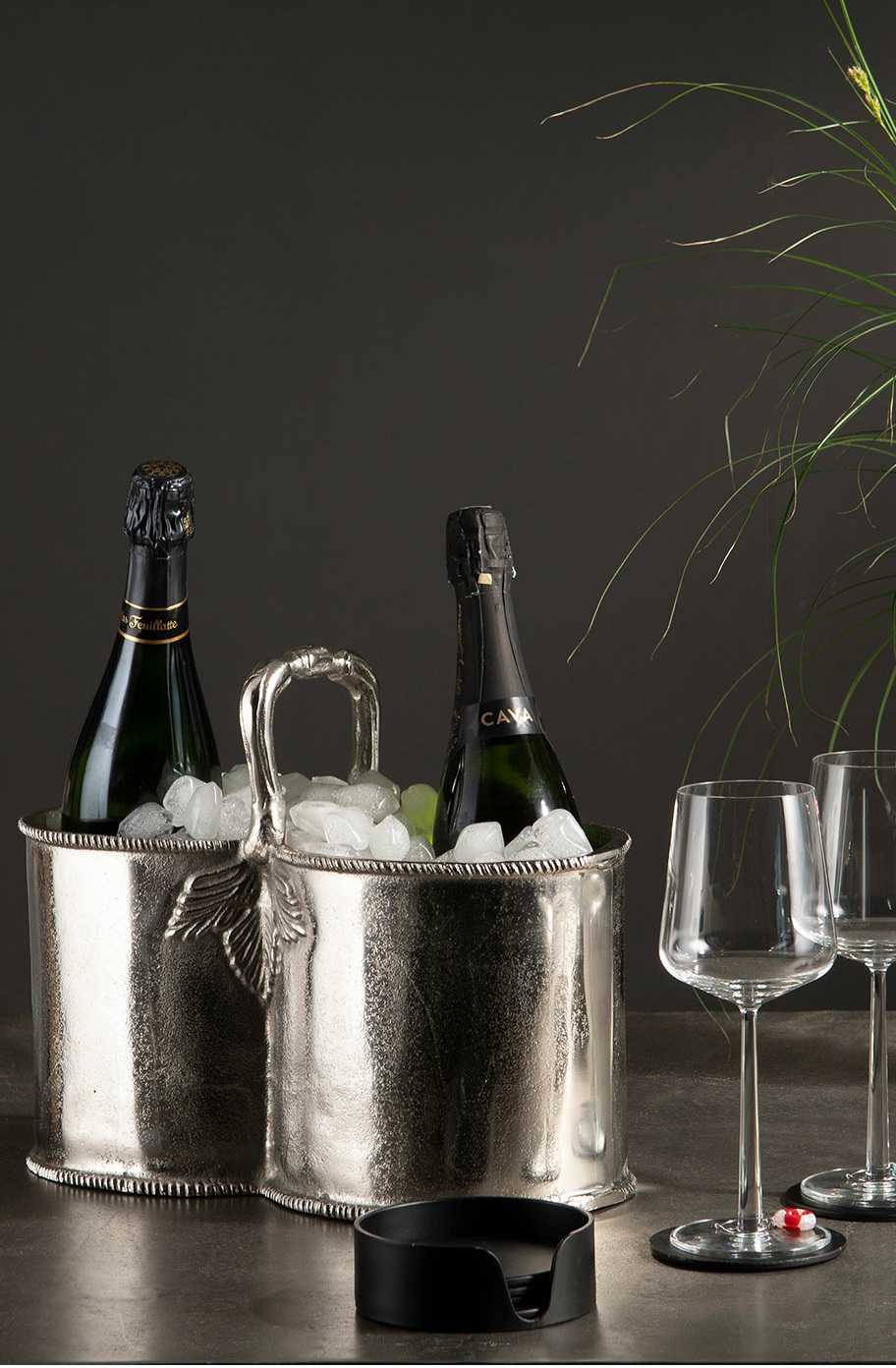 Wine cooler Double Raw Nickel - 38x17x29 cm