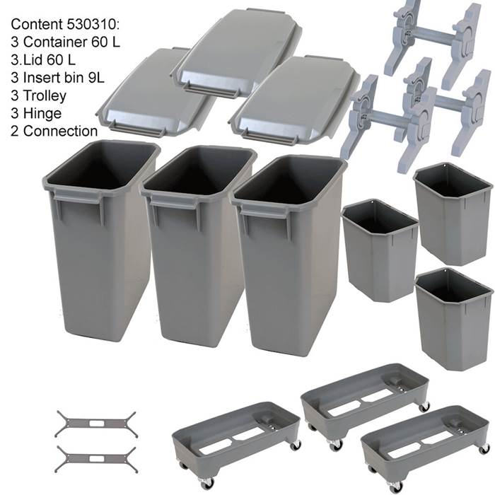 Set med tre 60L/9L kärl grå - 3