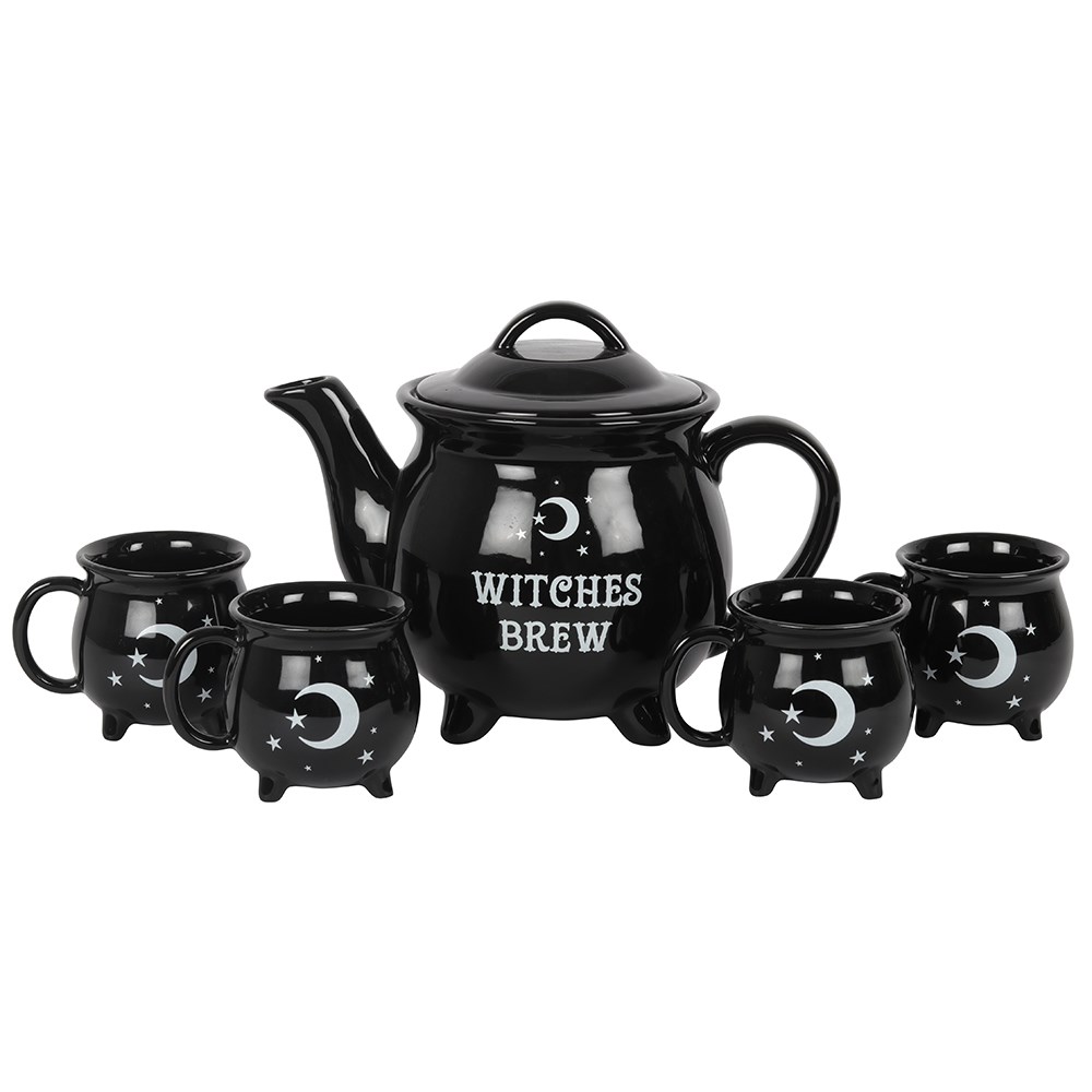 Witches Brew Svart keramisk tekanna inkl 4st koppar