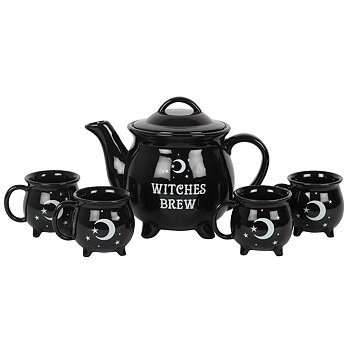 Witches Brew Svart keramisk tekanna inkl 4st koppar