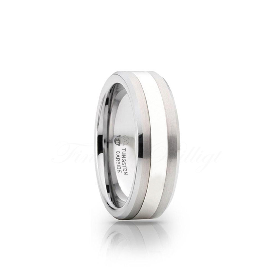 Ring FB2000 Tungsten Titanium inlay glossy brushed damring 6mm Fint och Billigt