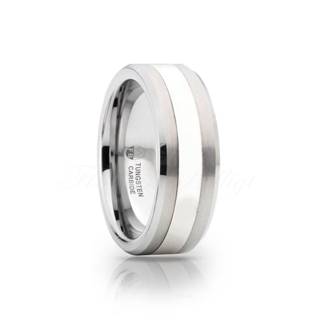 Ring FB2000 Tungsten Titanium inlay glossy brushed herring 8mm Fint och Billigt