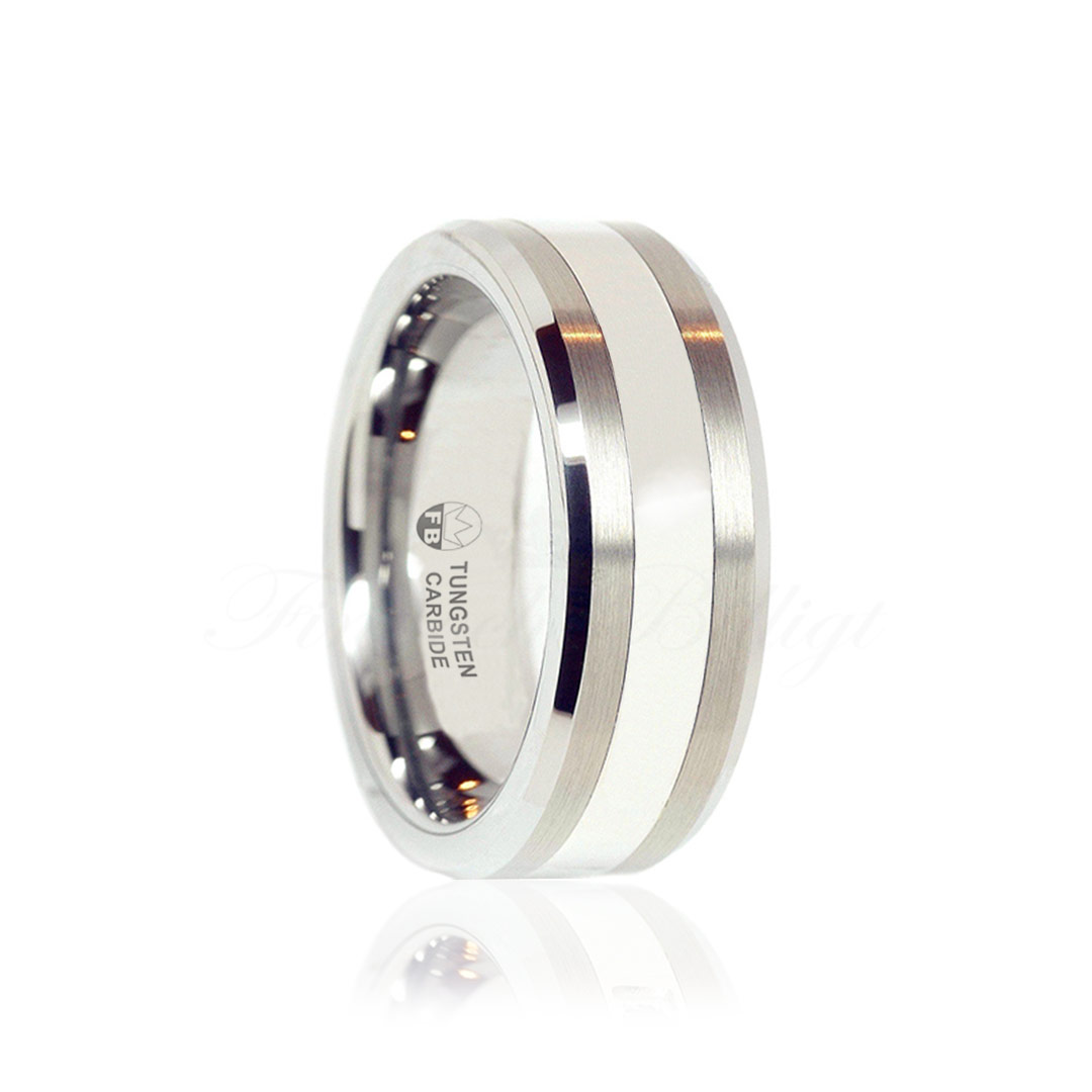 Ring FB2000 Tungsten Titanium inlay glossy brushed herring 8mm Fint och Billigt
