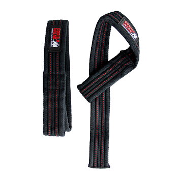 Hardcore Lifting Straps, black/red - Extra kraftiga dragremmar för tunga lyft, tillverkade i 100% bomull, justerbar storlek.