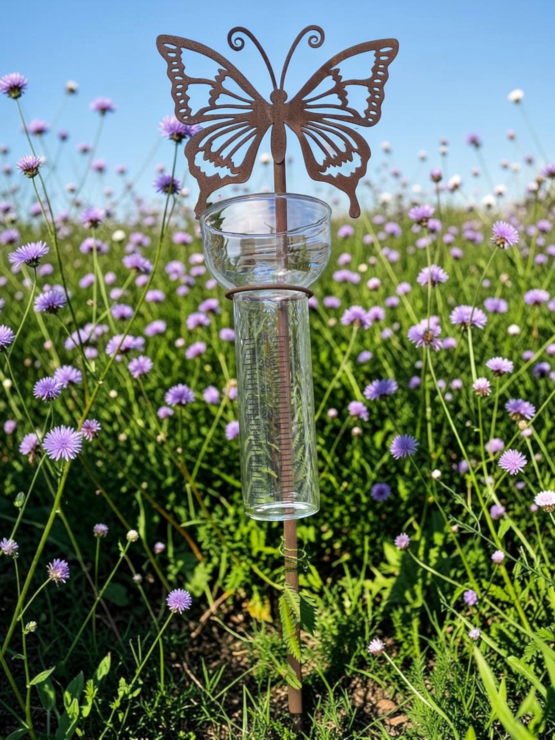 Rain gauge with butterfly - Rust - 119x18 cm