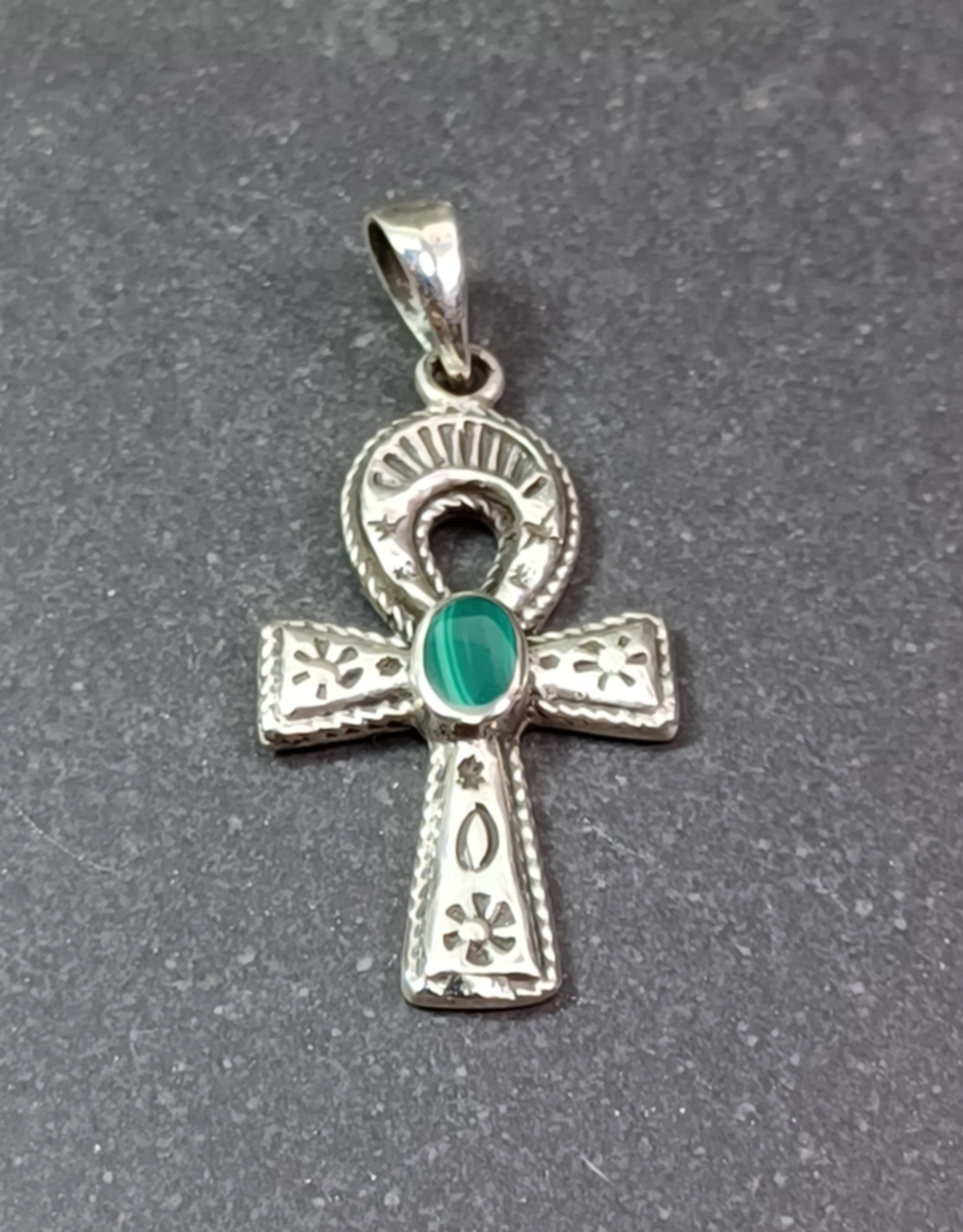 Ankh Kors hänge i silver med sten - 2