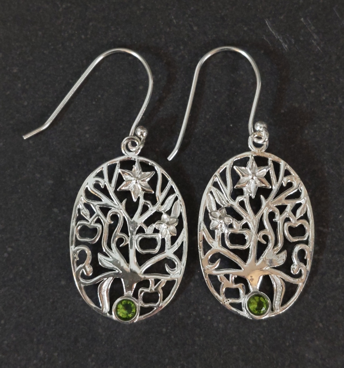 Träd med blomma och cabochon - Örhängen Silver  - 2