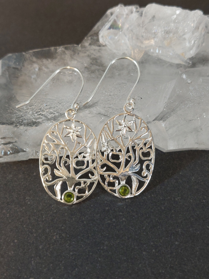 Träd med blomma och cabochon - Örhängen Silver 