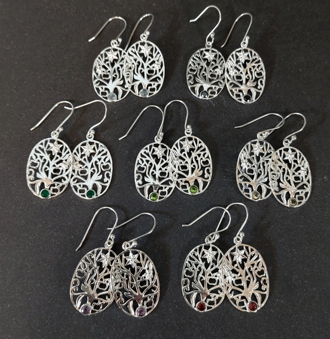 Träd med blomma och cabochon - Örhängen Silver  - 3