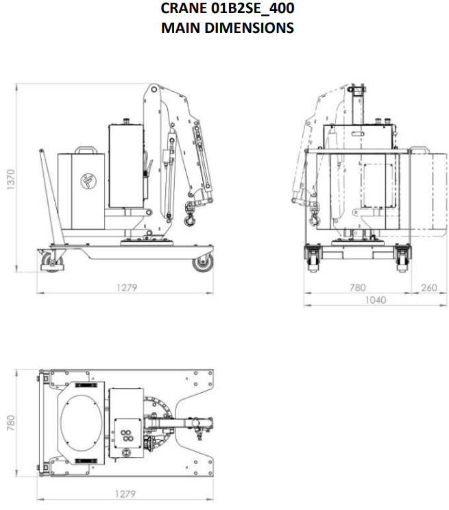Mobil verkstadskran 01B2SE_400, Maxlast: 200-100 kg / Max utligg : 810 mm - 2