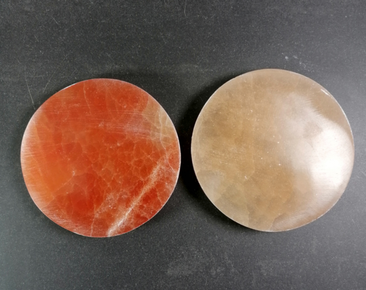 Rosa / Orange Selenit laddningsplatta  (Selenite Charging Plate) - 8 cm Rund