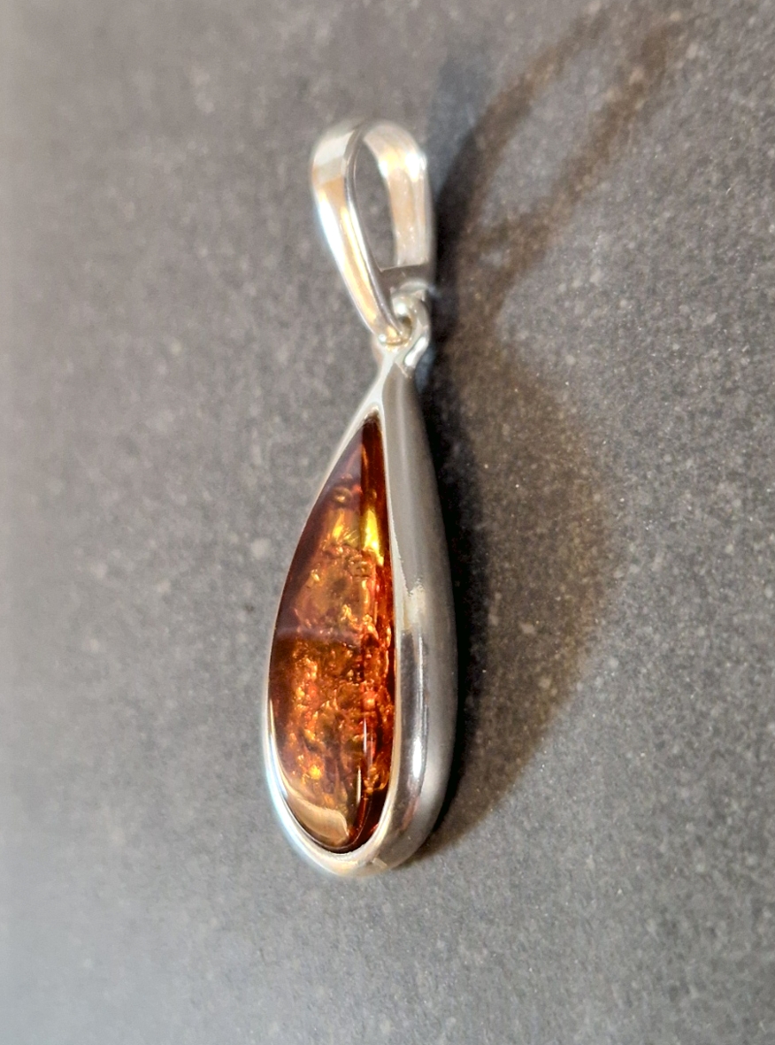 Silverhänge med Bärnsten - Avlång Droppe - 2