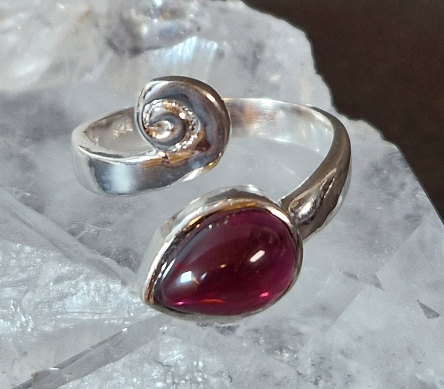 Ställbar silverring med spiral och Droppformad cabochon - 2