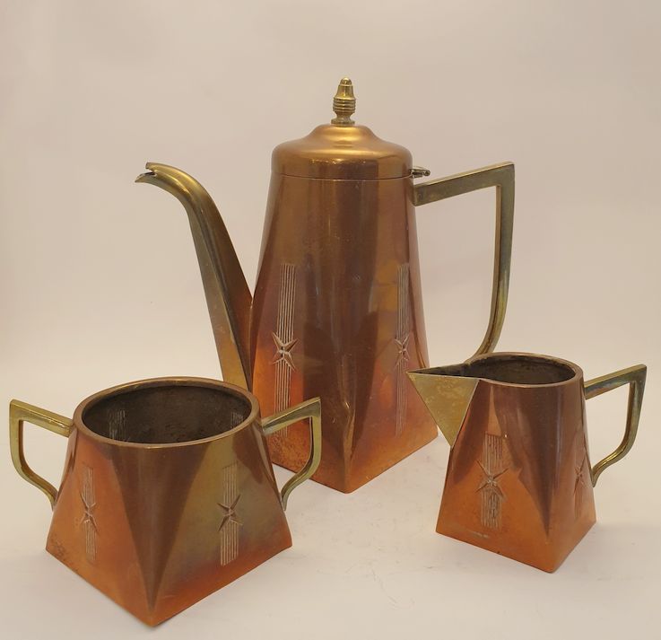 Coffee set copper art noveau Qeptas Antika