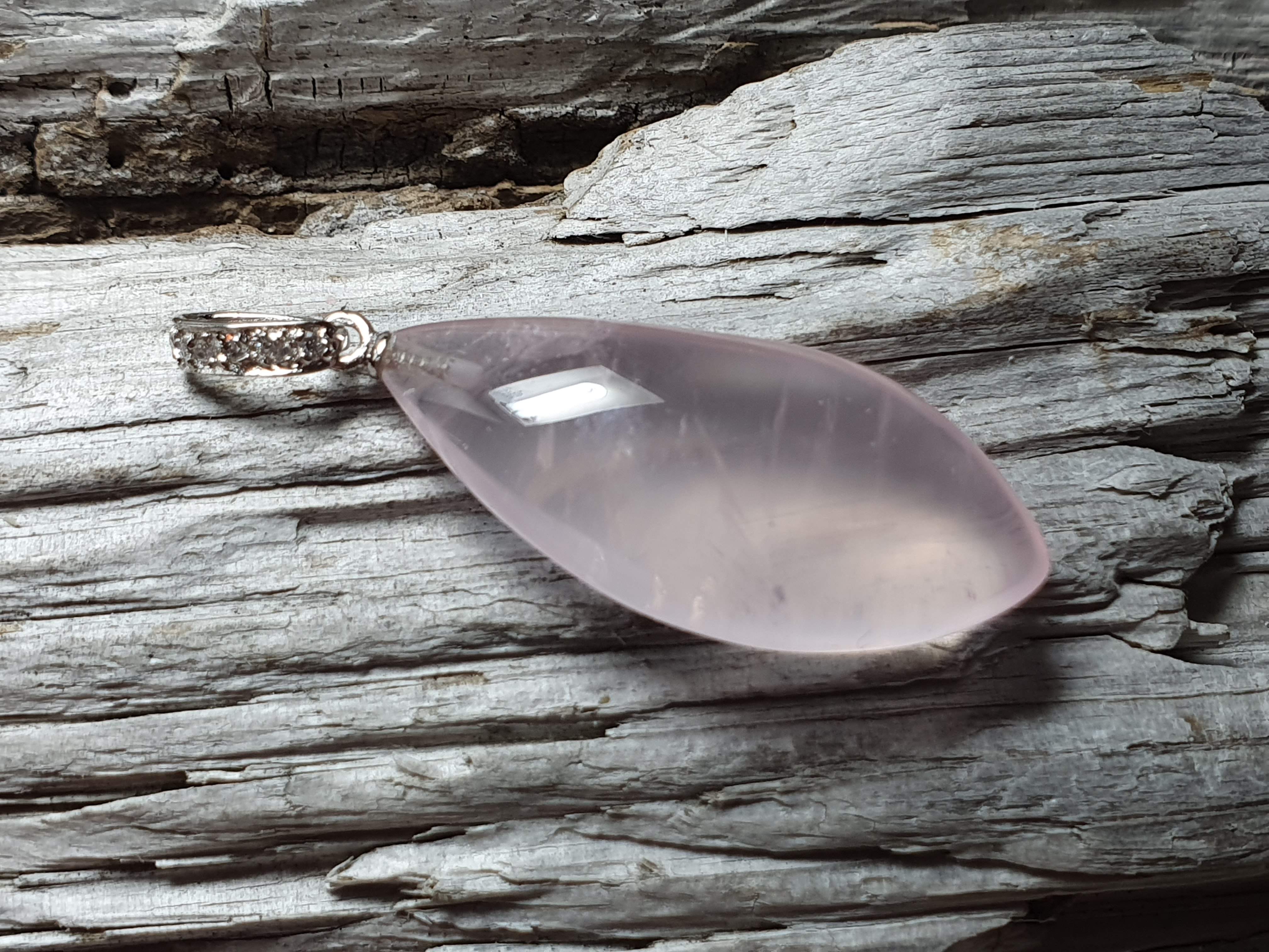 Rosenkvartshänge, hake med cz-stenar, 925-silver