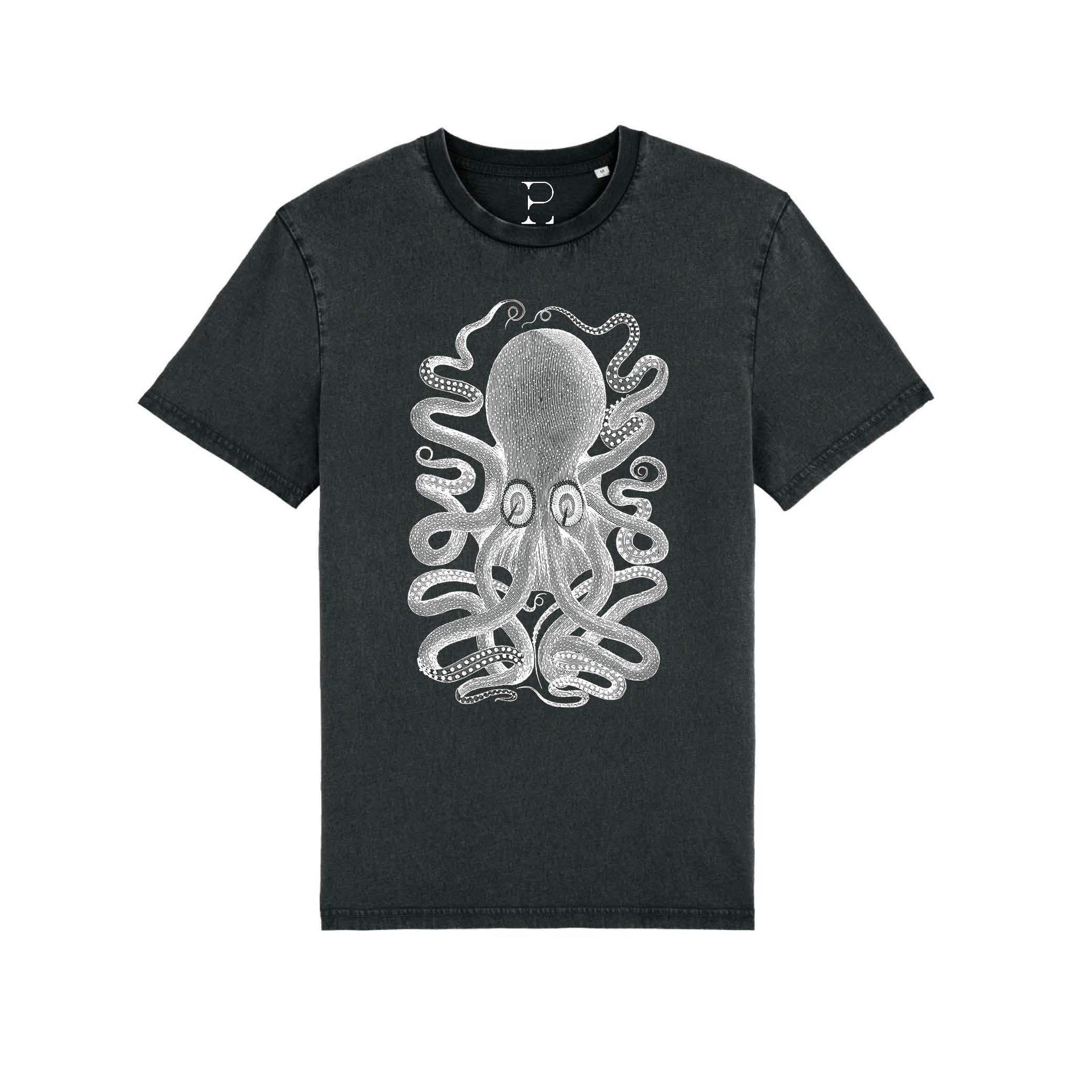 Black Vintage T-shirt Octopus