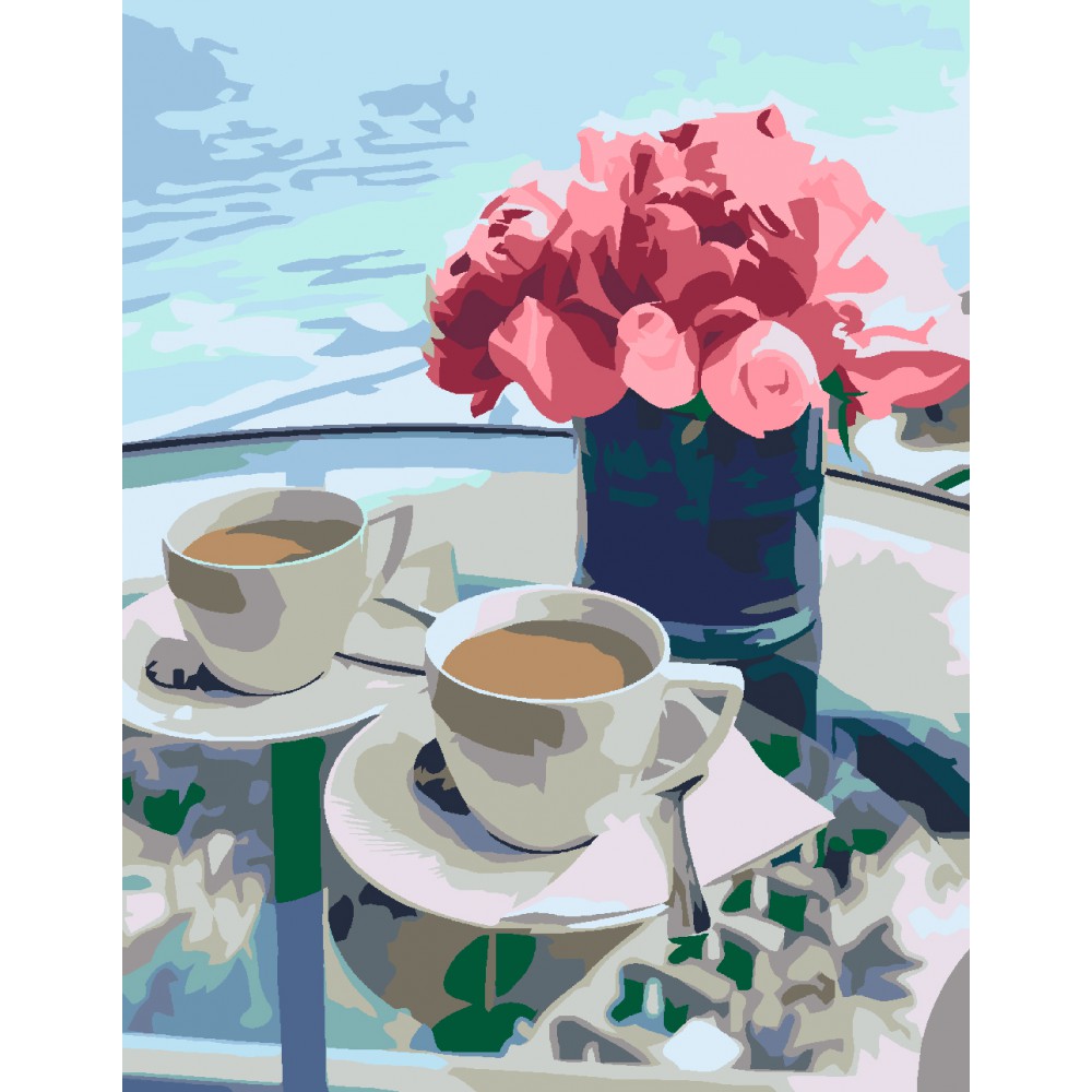 Painting by numbers - Coffee and flowers - 2