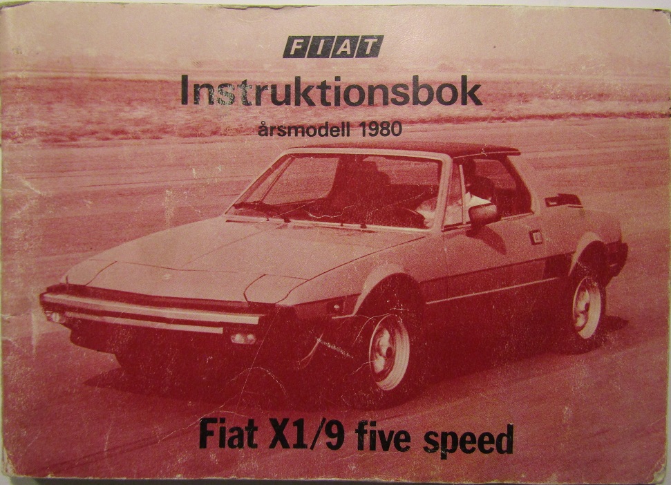 1980 Fiat X1/9 five speed instruktionsbok