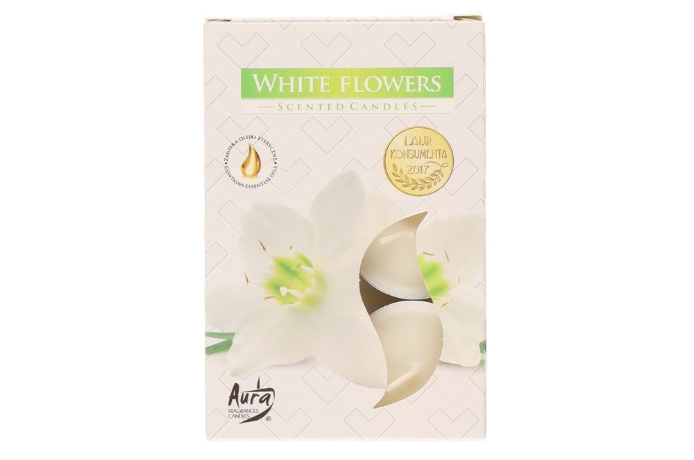 Värmeljus 6-pack vit blomma