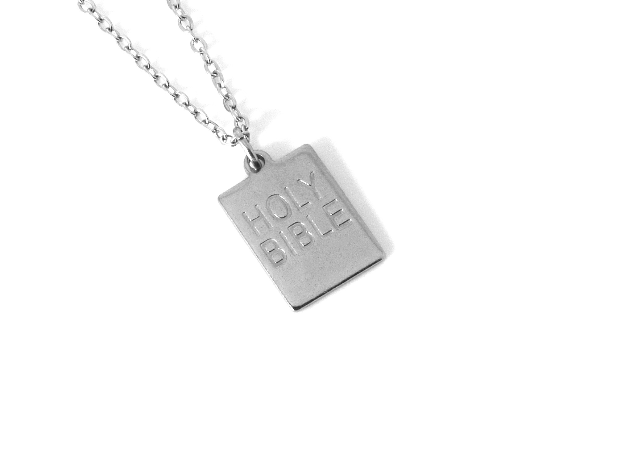 Bibel Halsband i Rostfritt Stål, Den Heliga Bibeln Hänge, Religion Accessoar, Kristendom Smycke - 2