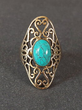Bronsring med Cabochon i Turkos