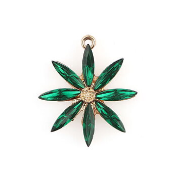 Charm -   Flower cz stones, Gold & green
