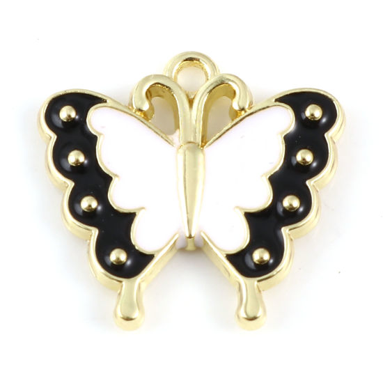 Charm -  Enameld butterfly, Black, white gold