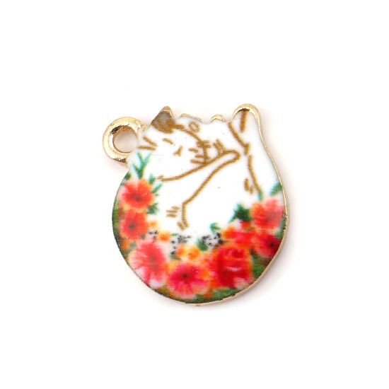 Berlock -  Enameld Cat white flowers